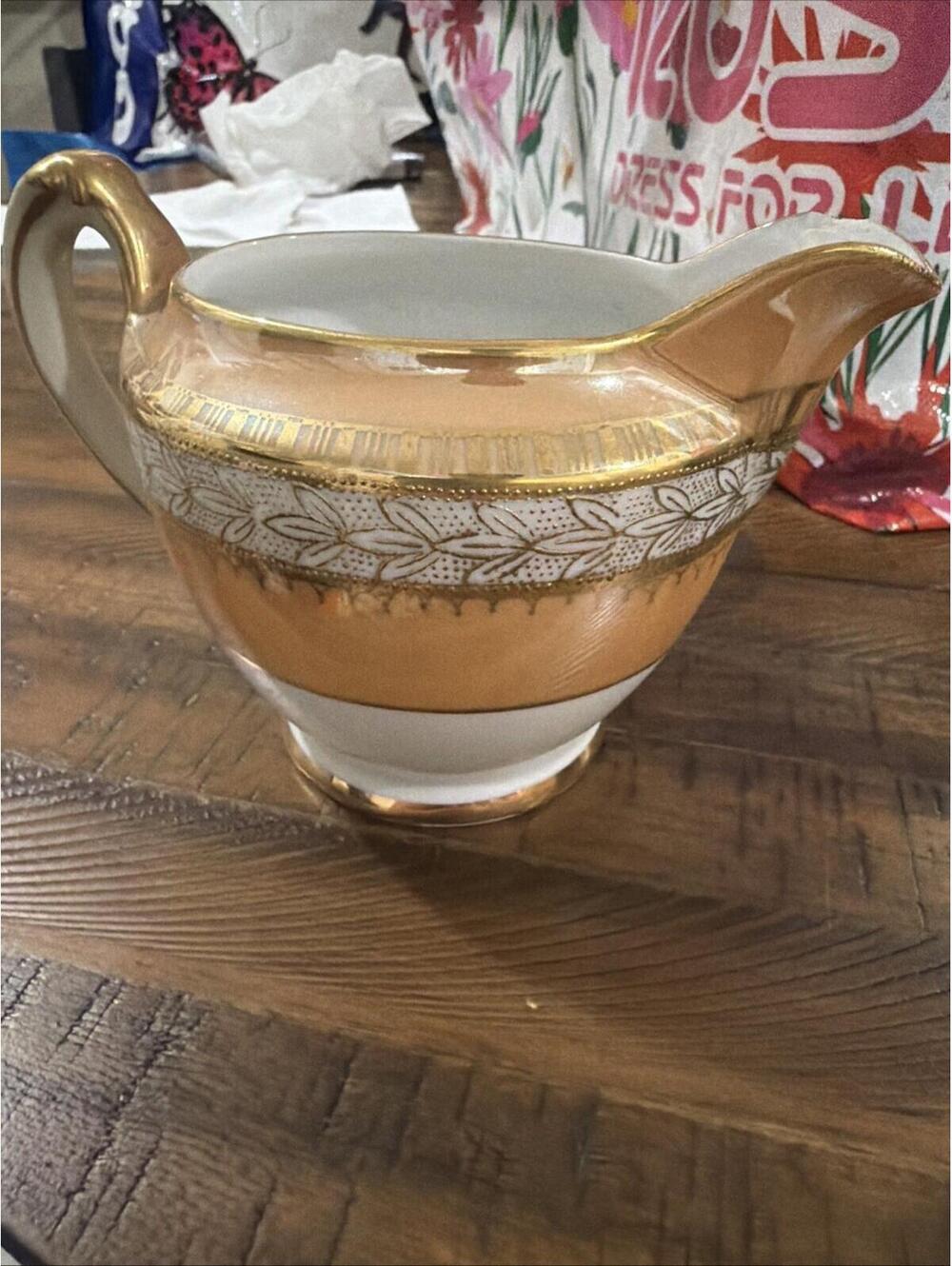 Antique Hand Painted Noritake Moriage Creamer , Art Deco, Gilded